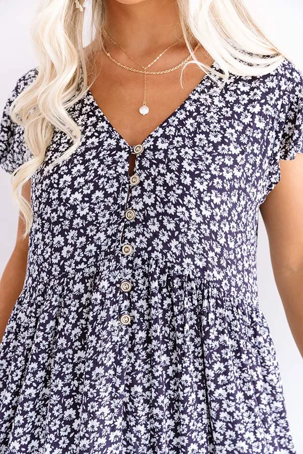 Joy For Days Floral Babydoll Dress in Navy