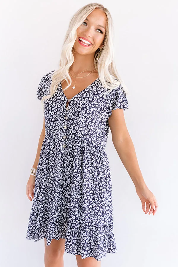 Joy For Days Floral Babydoll Dress in Navy