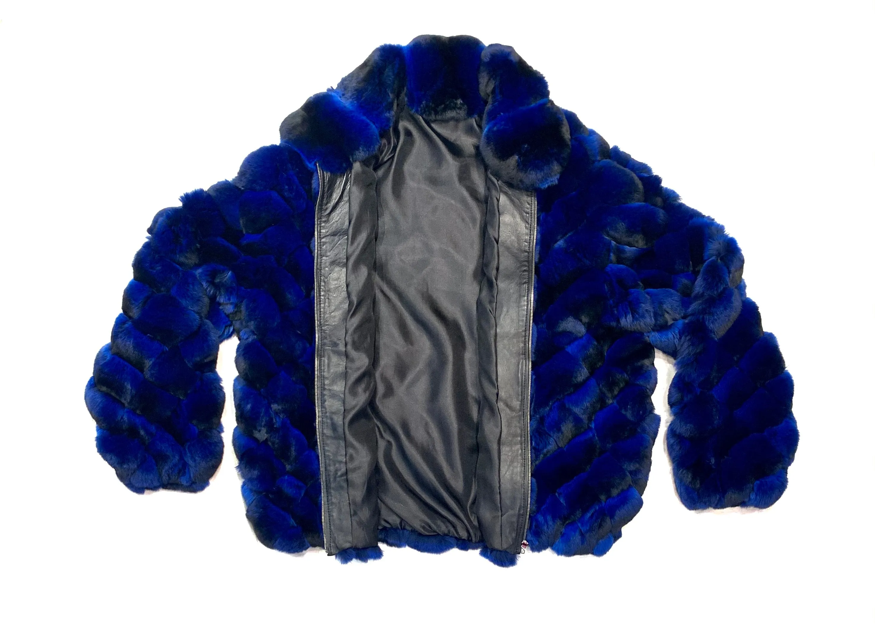 Kashani Men's Blue Black Diamond Cut Full Chinchilla Coat