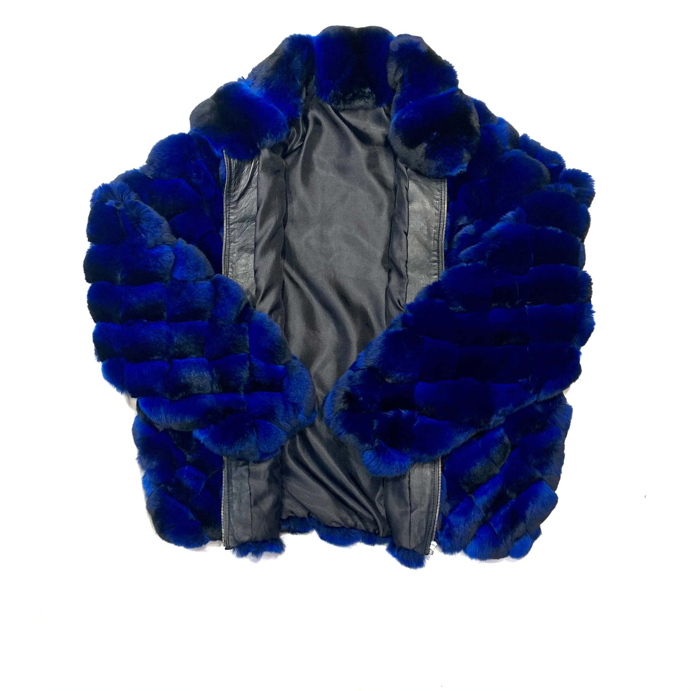 Kashani Men's Blue Black Diamond Cut Full Chinchilla Coat