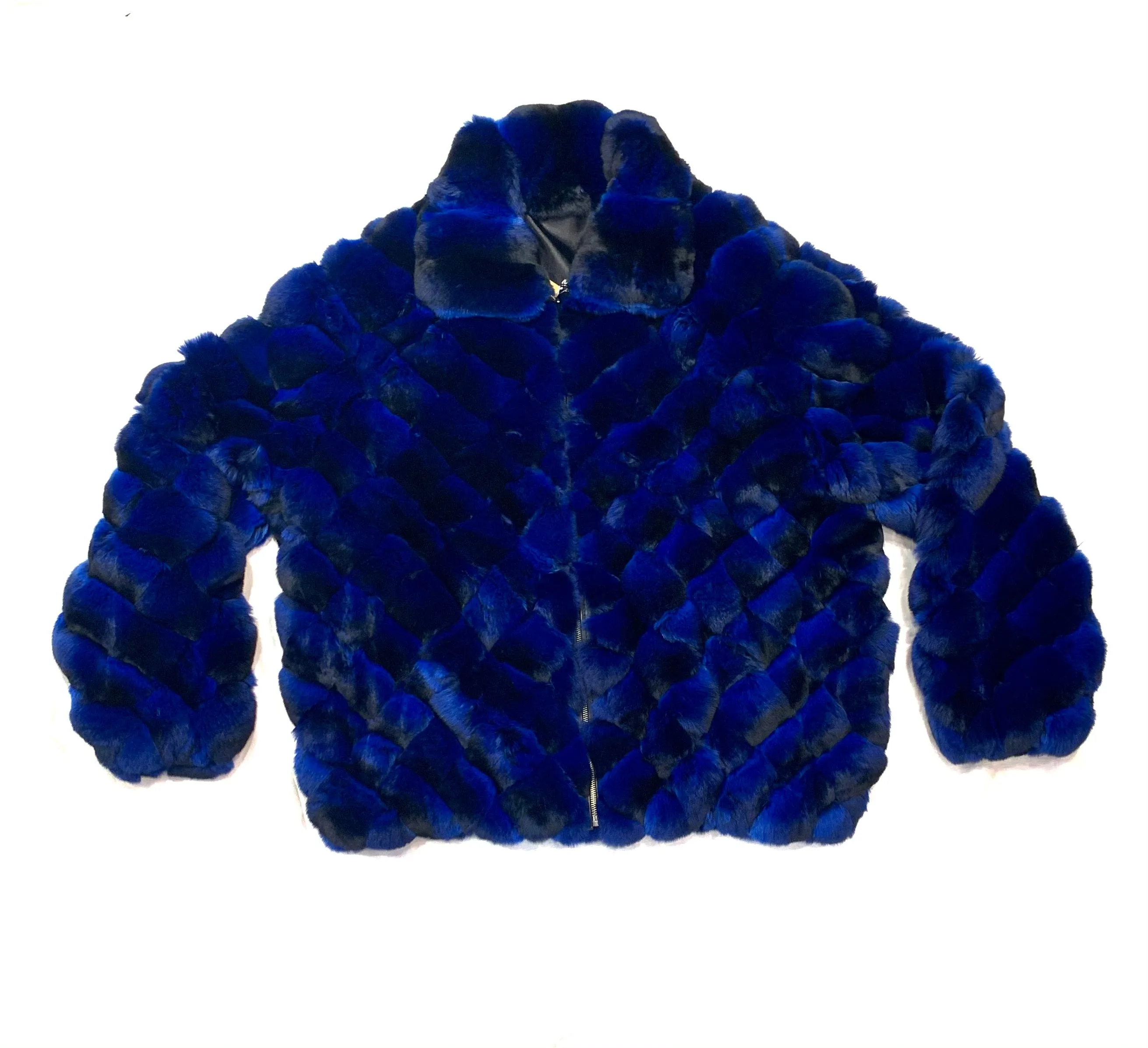 Kashani Men's Blue Black Diamond Cut Full Chinchilla Coat