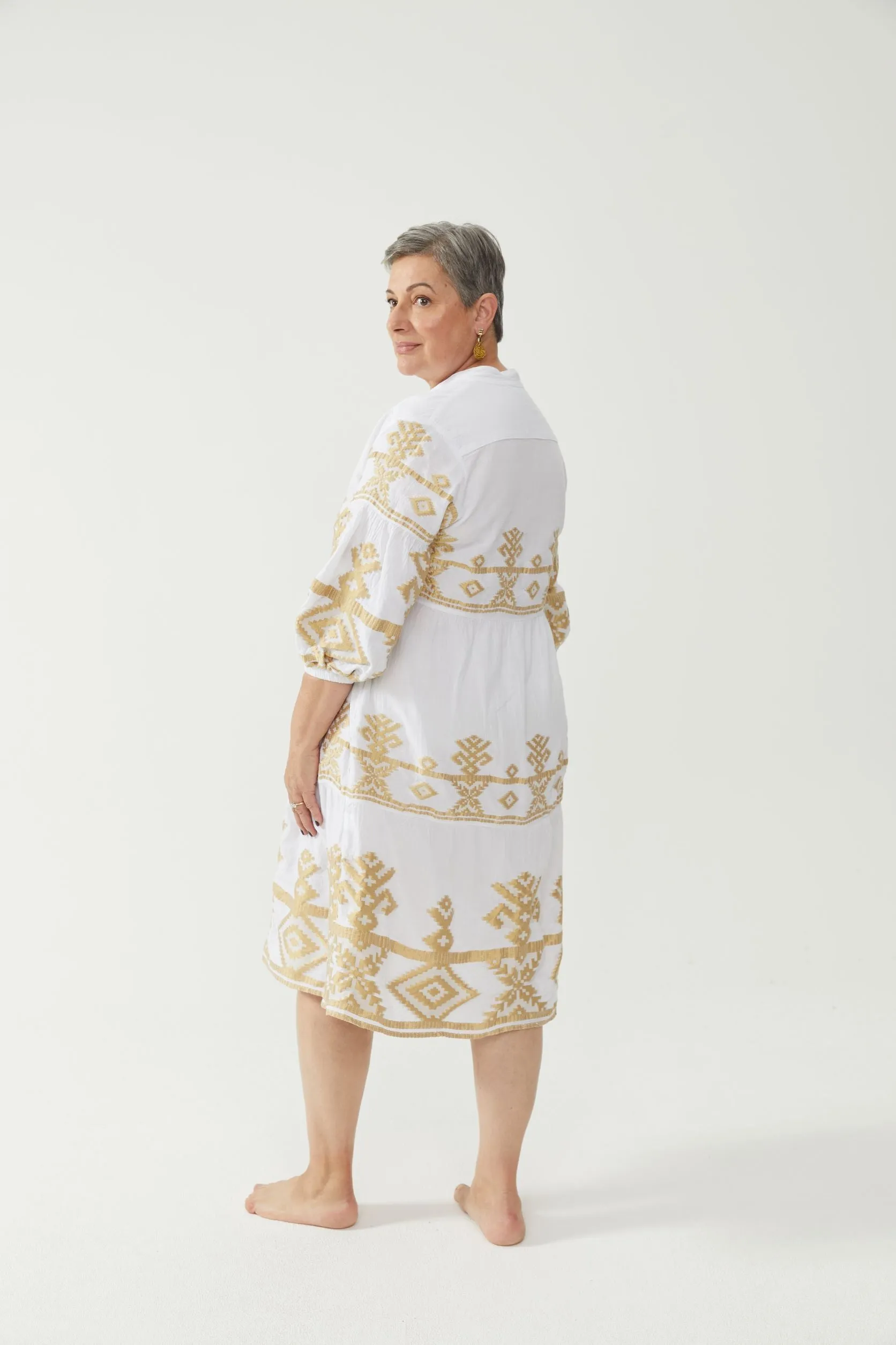 Kiitos Long Carmen Dress - White/Gold