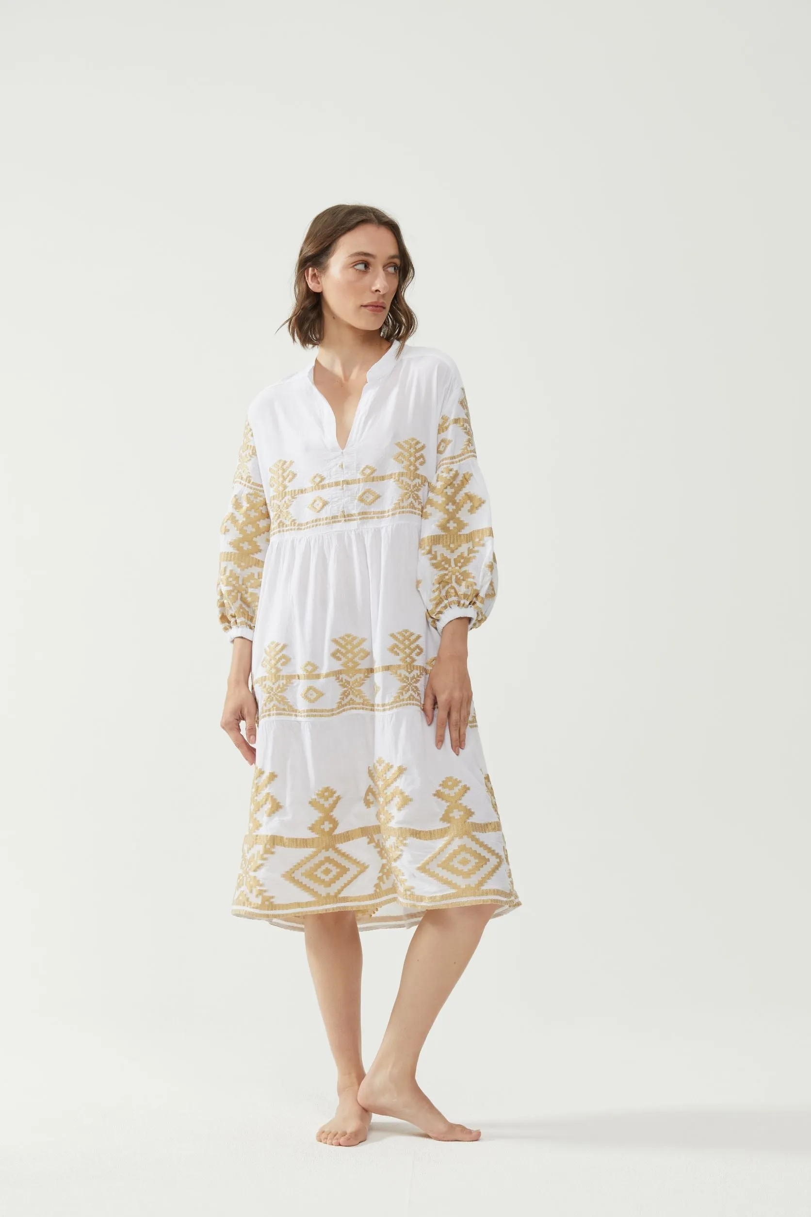 Kiitos Long Carmen Dress - White/Gold