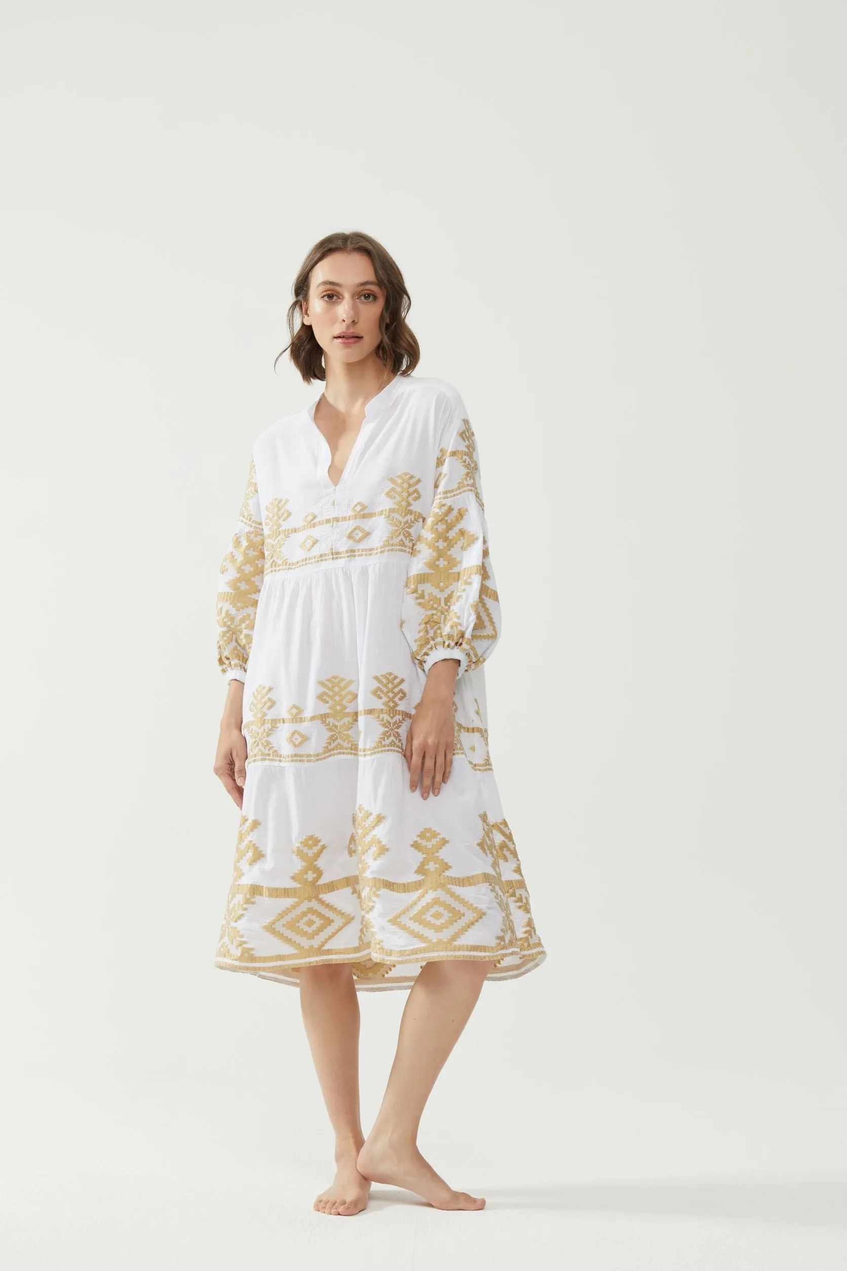 Kiitos Long Carmen Dress - White/Gold