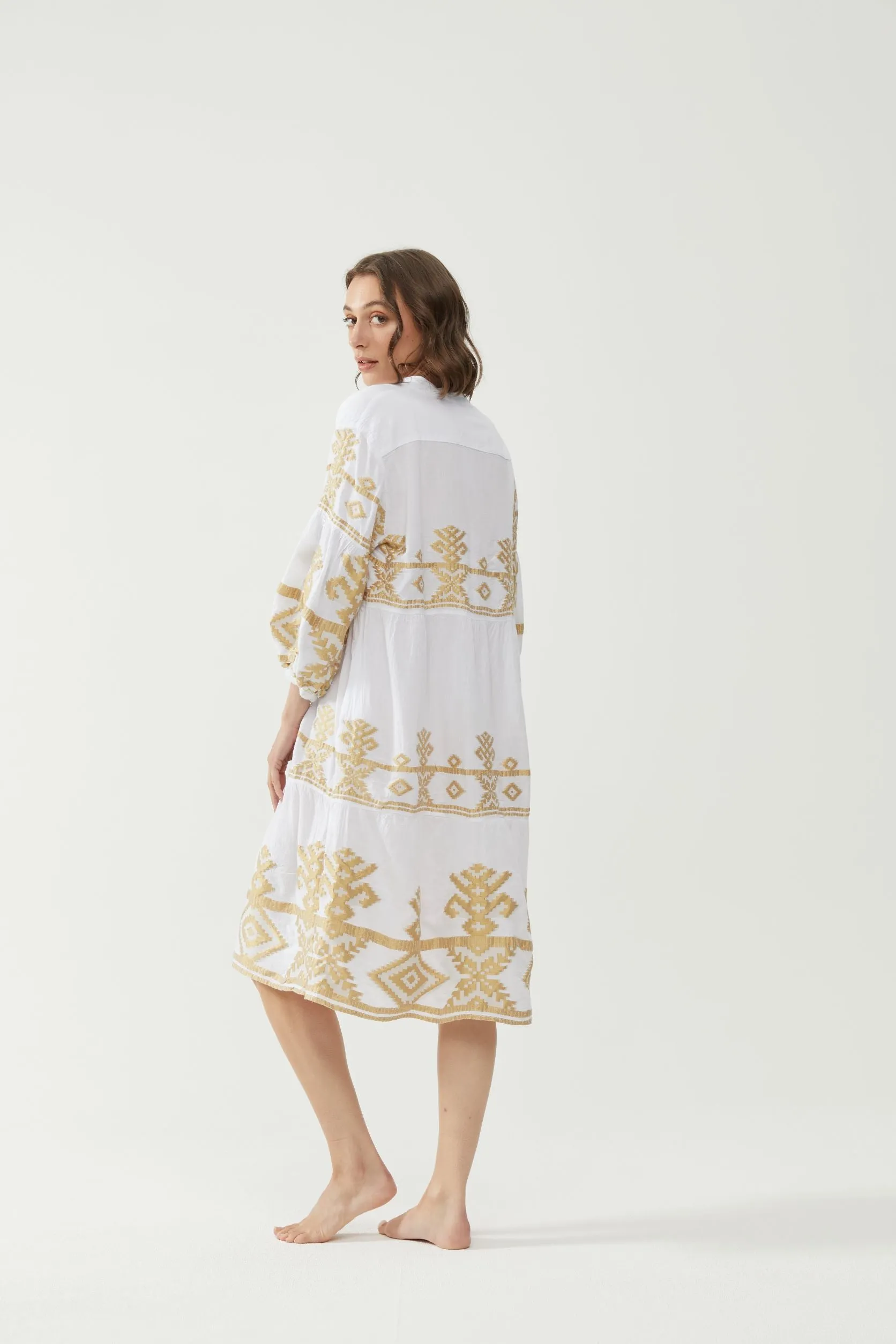 Kiitos Long Carmen Dress - White/Gold