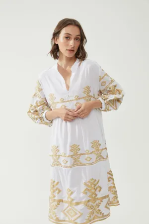 Kiitos Long Carmen Dress - White/Gold