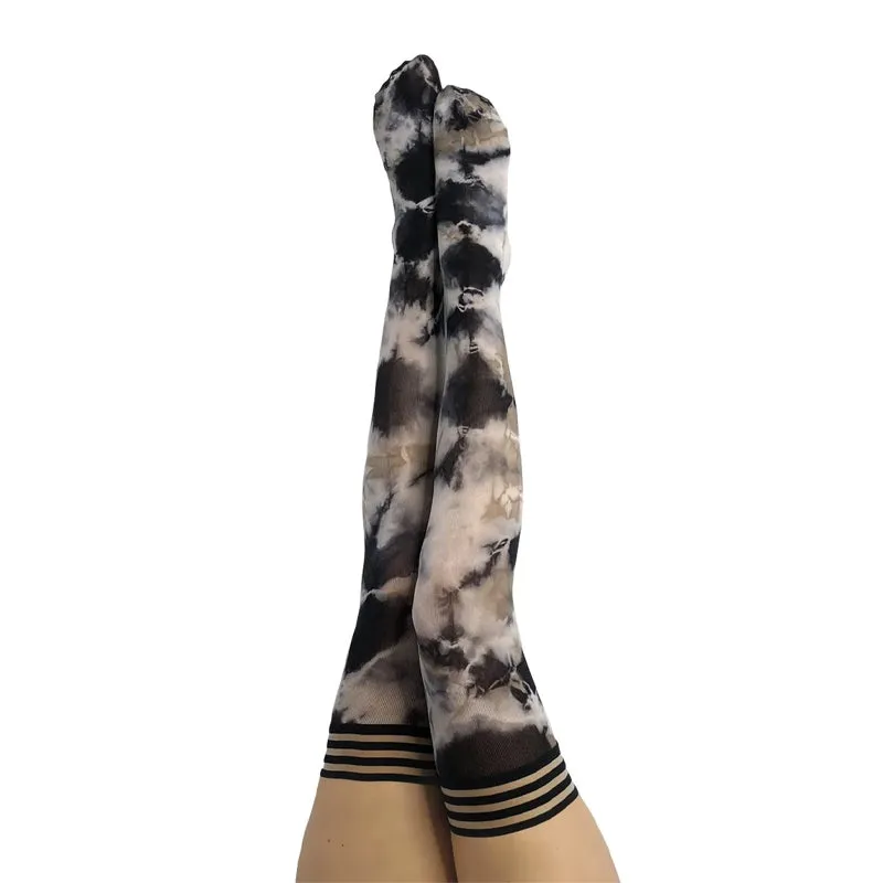 Kixies Mackenzie Black/White Tie-Dye Thigh-High Size B