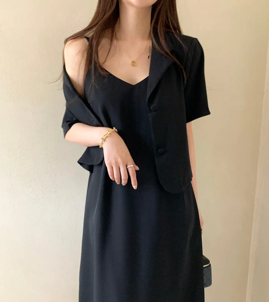 [Korean Style] Co-ord Cropped Blazer Dress 2 pc Set