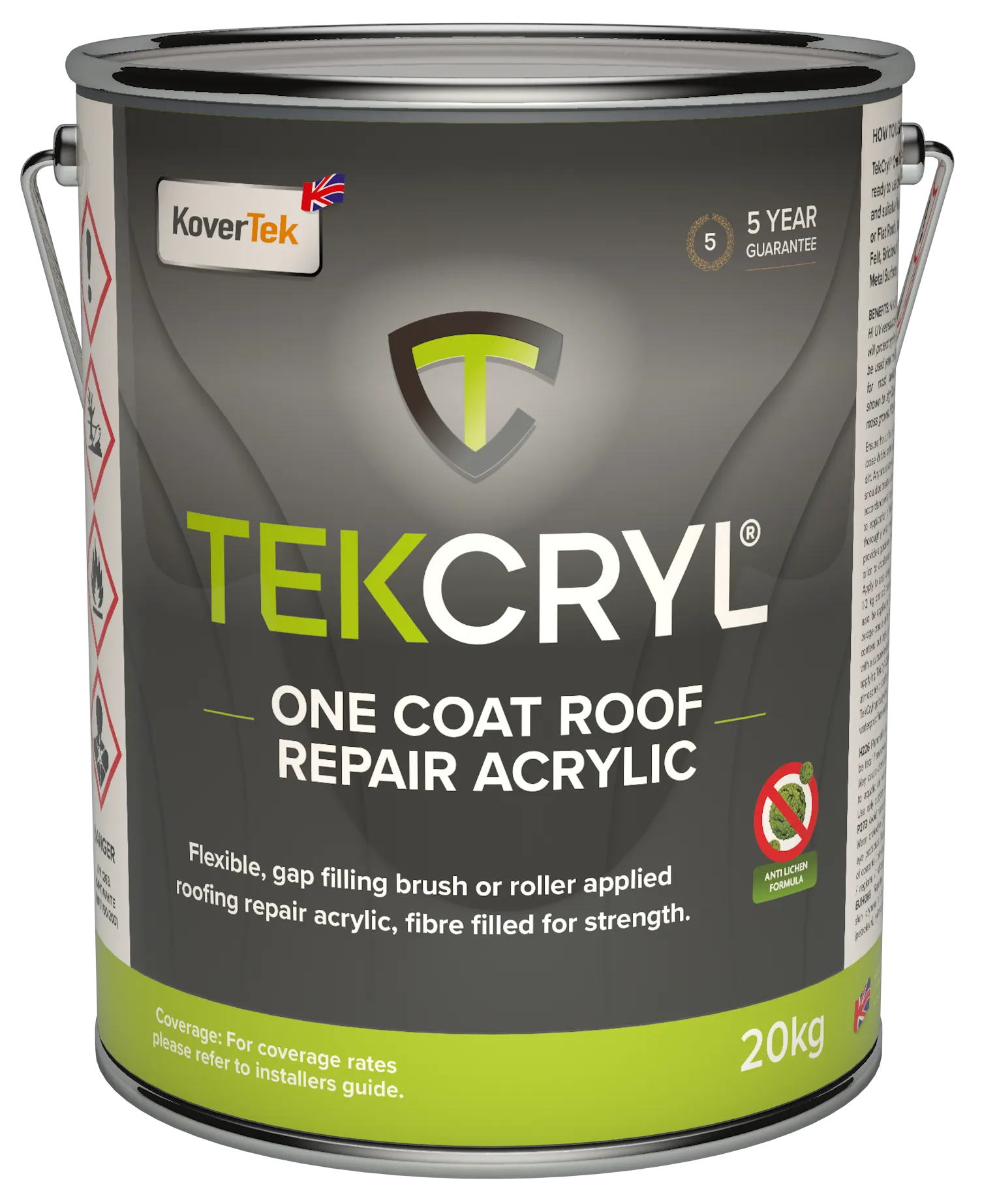 Kovertek TekCryl One Coat Acrylic Roof Repair Coating - Felt Black 20kg