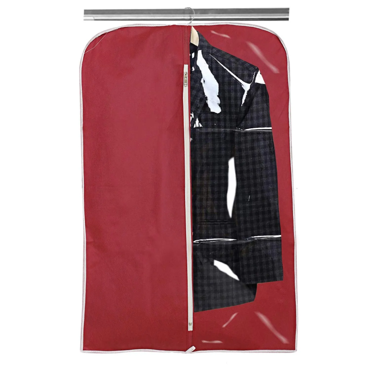 Kuber Industries 6 Pieces Half Transparent Non Woven Men's Coat Blazer Suit Cover (Black & Maroon) -CTKTC41547