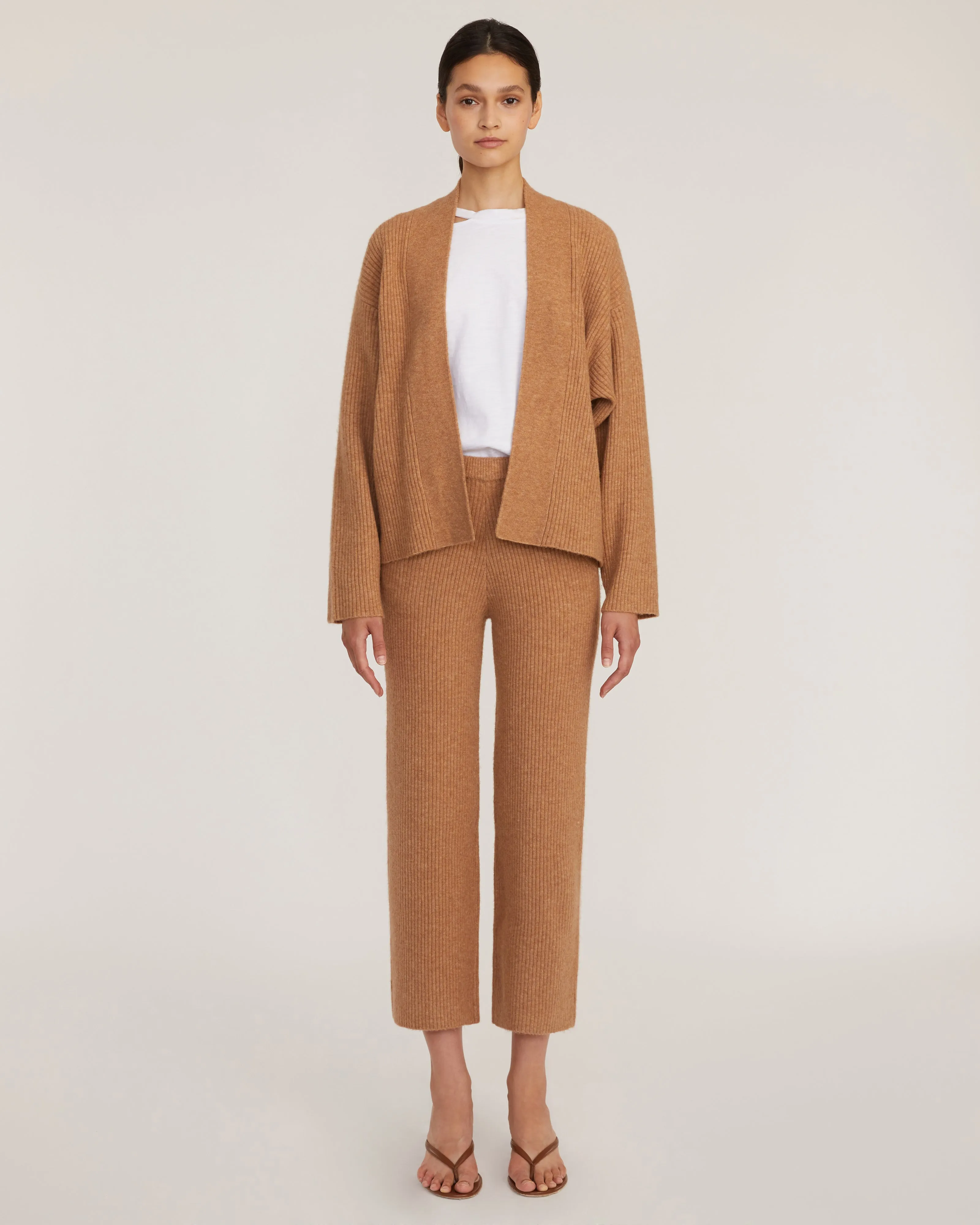 Kyrie Cashmere Blend Cropped Cardigan in Camel