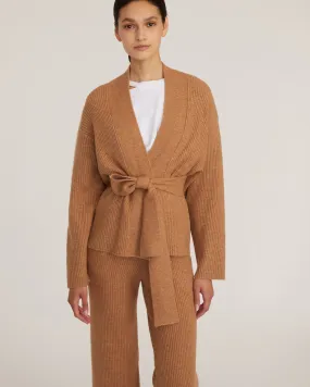 Kyrie Cashmere Blend Cropped Cardigan in Camel