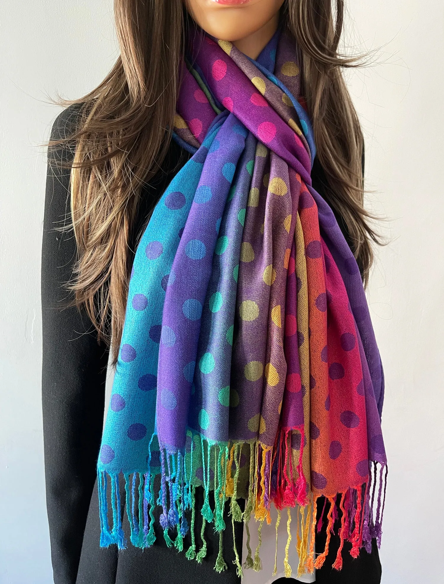 LARGE PURPLE MULTI-COLOUR DOT PRINT PASHMINA SHAWL SCARF