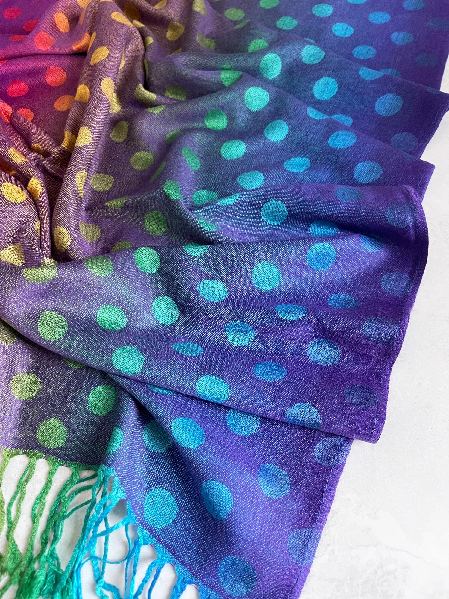 LARGE PURPLE MULTI-COLOUR DOT PRINT PASHMINA SHAWL SCARF