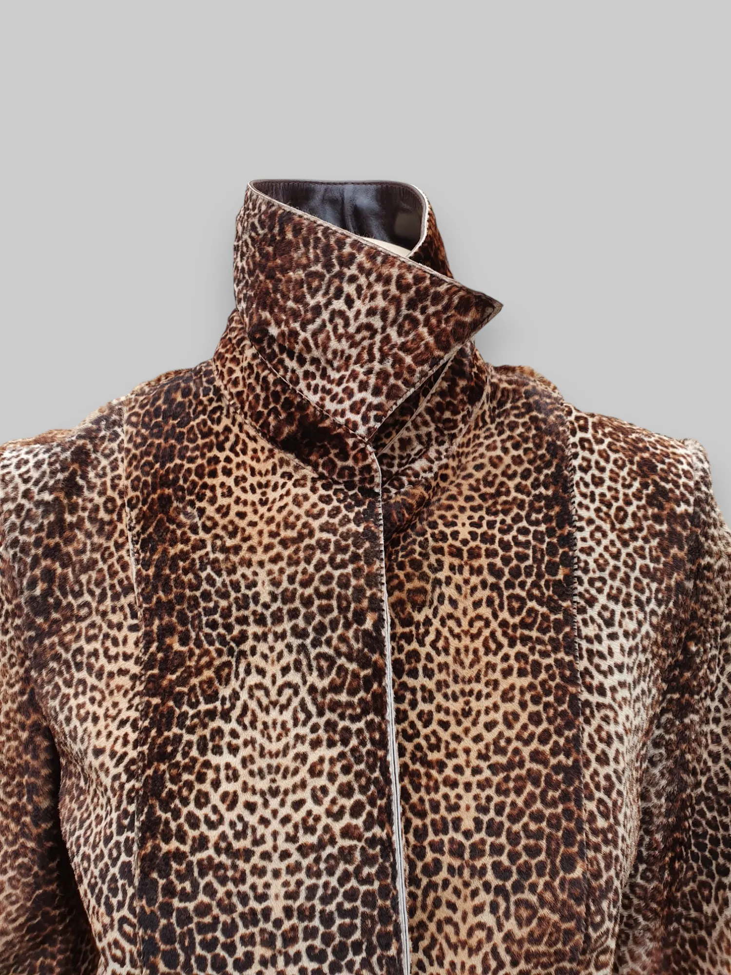 Leopard Stenciled Shearling & Leather Jacket -Small/Medium