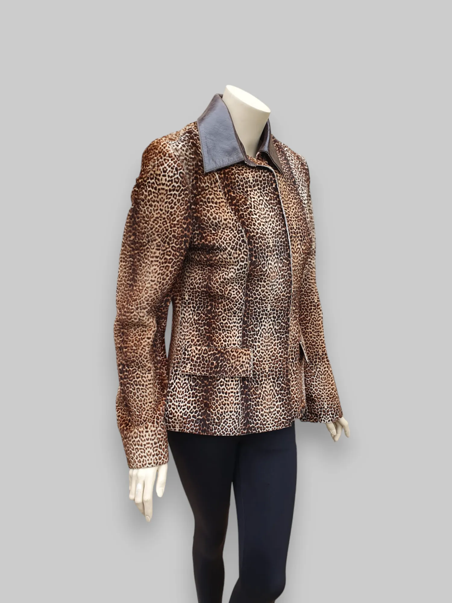 Leopard Stenciled Shearling & Leather Jacket -Small/Medium