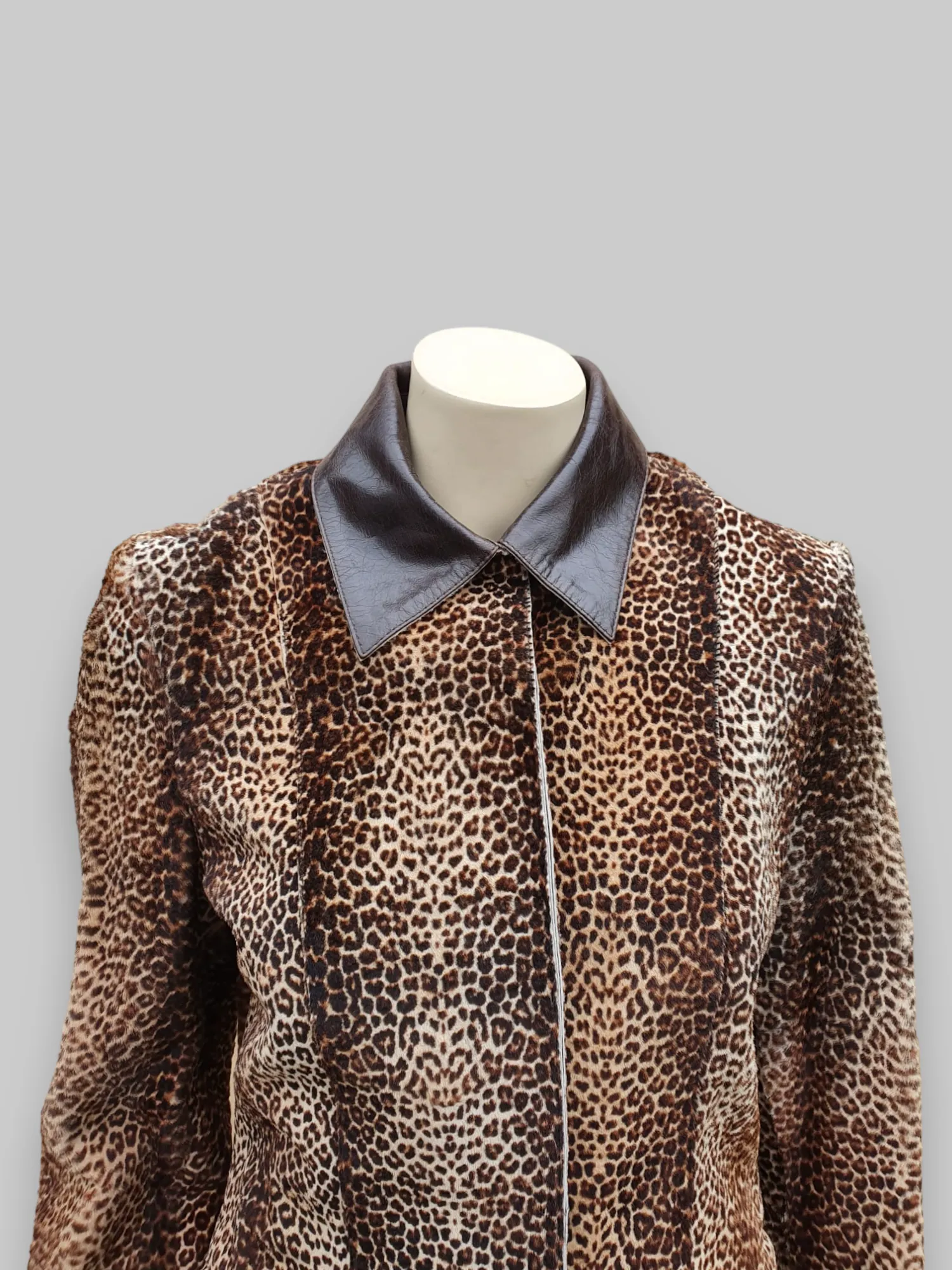 Leopard Stenciled Shearling & Leather Jacket -Small/Medium