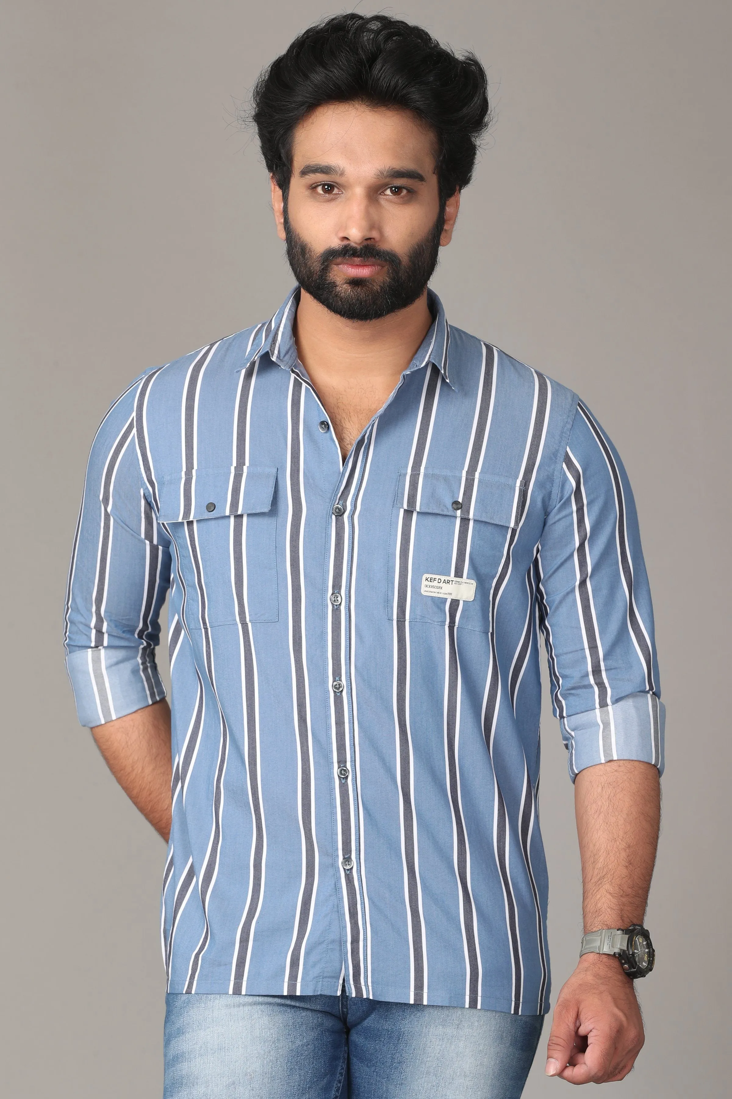 Light Blue Dual Striped Full Sleeve Shirt