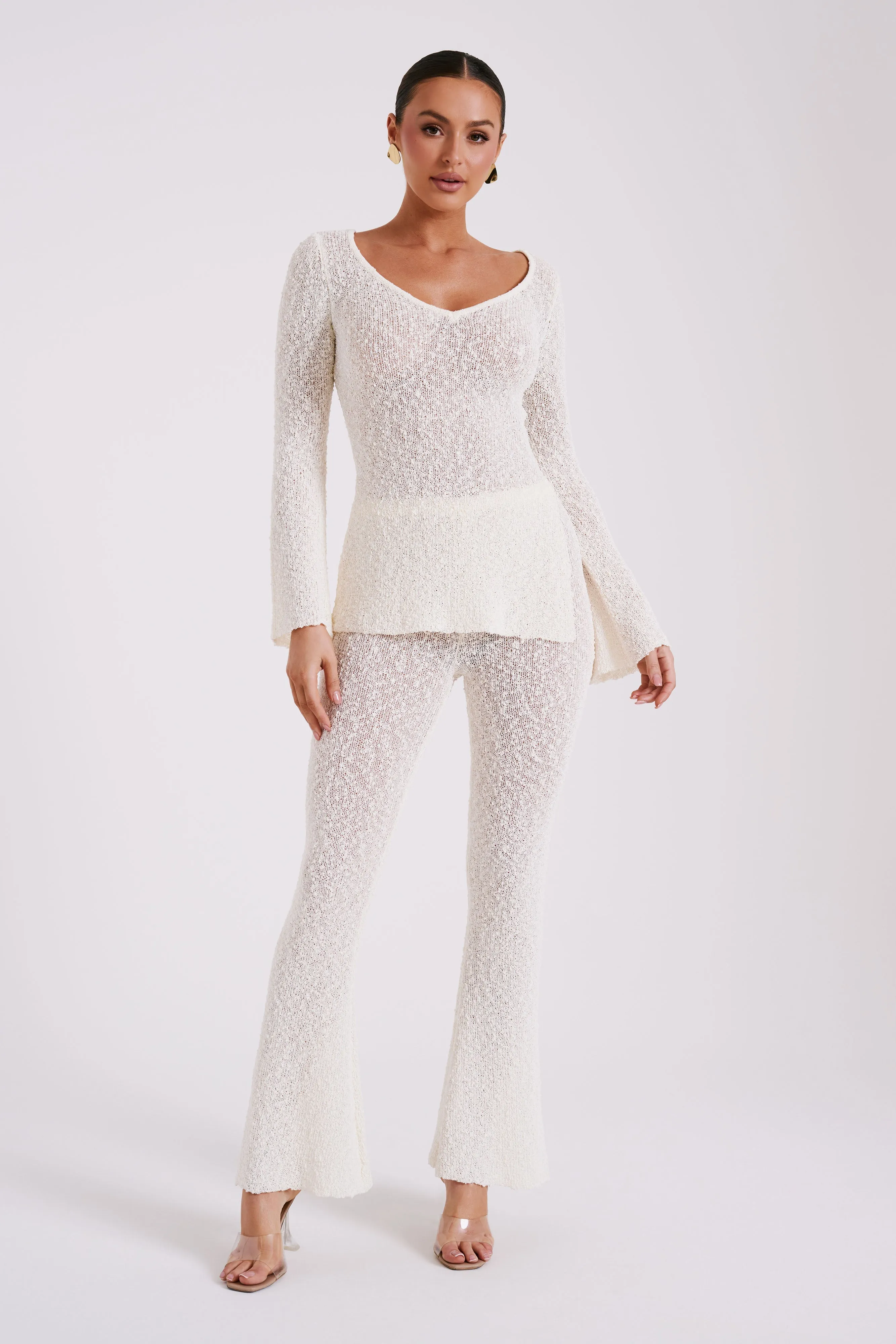 Liz Boucle Long Sleeve Top - Cream