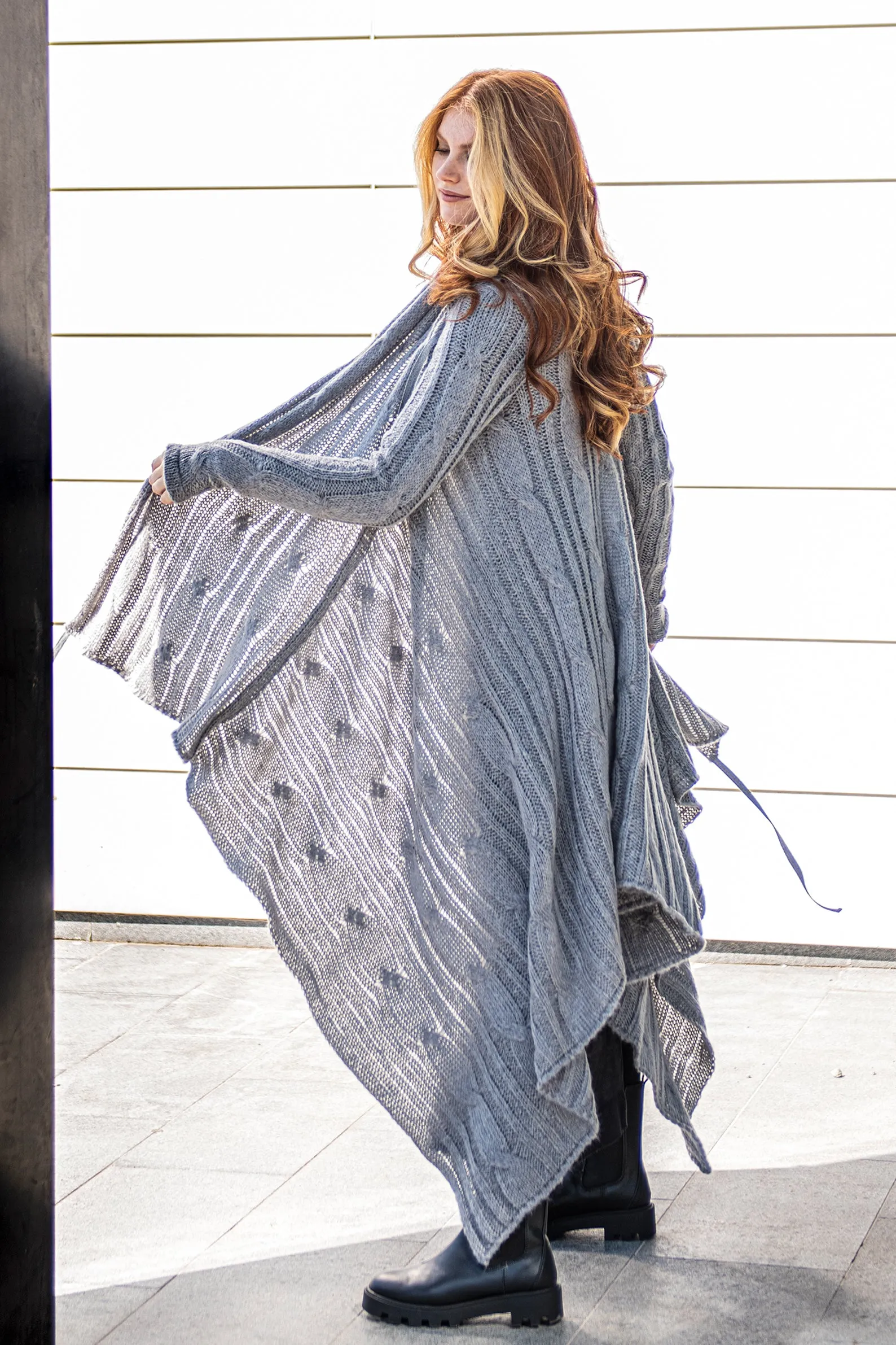 Long Asymmetrical Knit Cardigan with Draped Front