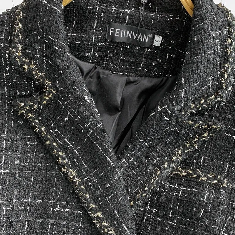 Long Tweed Blazer With Pockets