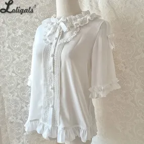 Loose Chiffon Shirt Short Sleeve White Lolita Blouse