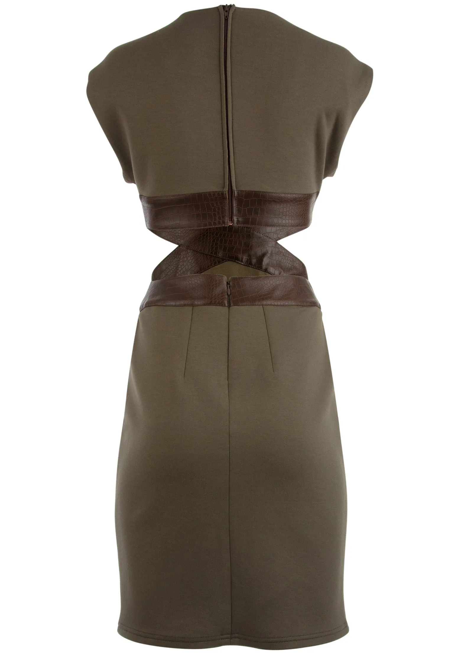 Luxe Scuba Cutout Dress - Brown