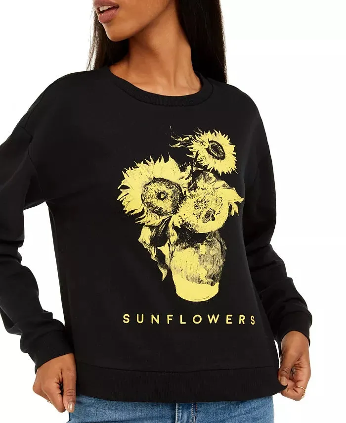 Mad Engine Juniors' Sunflower Graphic-Print T-Shirt Black - Size Medium