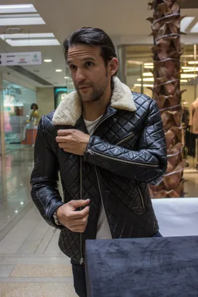 Manhattan Leather Jacket Shearling Black Quilted