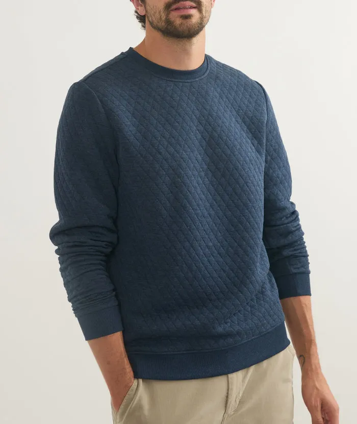 Marine Layer Corbet Quilted Crewneck-Navy Heather