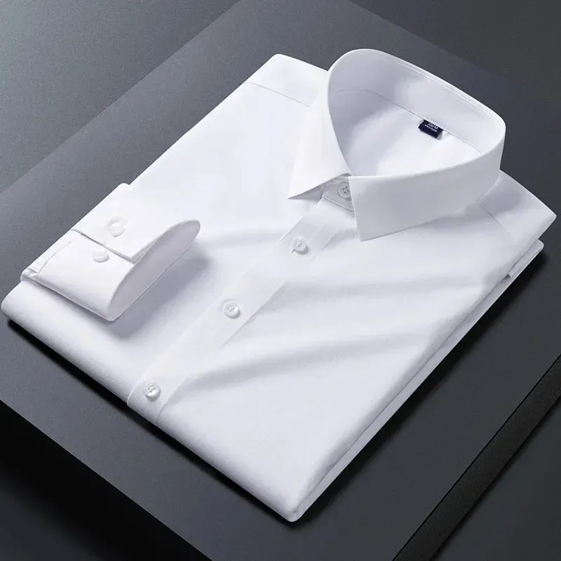 MC - New Stretch Anti-Wrinkle Men’s Long Sleeve Dress Shirt | Slim Fit White Business Shirt | S-8XL Sizes