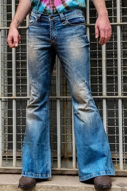 Men Flared baggy Jeans Bootcut Leg Pants Distressed Patchwork Jeans New Designer Punk Stlye Bell Bottom Denim Trousers