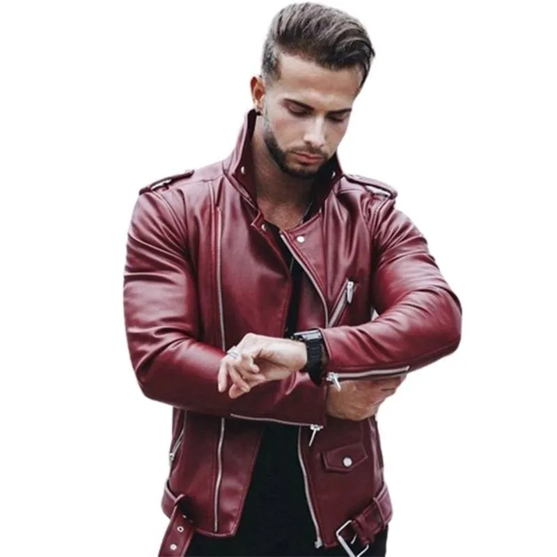 Men PU Leather Jackets Autumn Winter Slim Fit