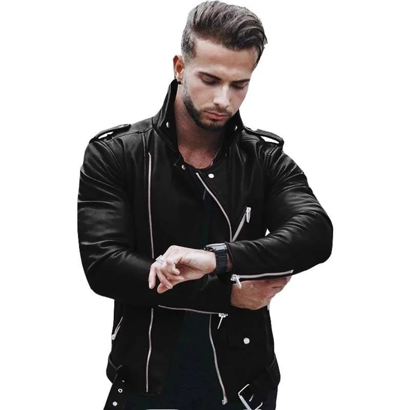 Men PU Leather Jackets Autumn Winter Slim Fit