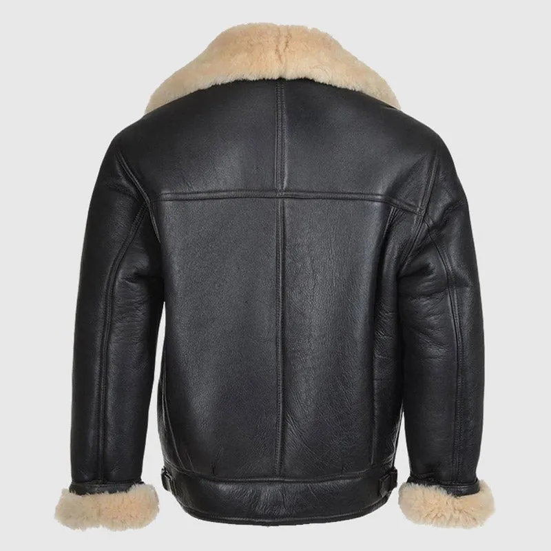 Mens B3 Flying Bomber Aviator Pilot Sheepskin Shearling Leather Coat