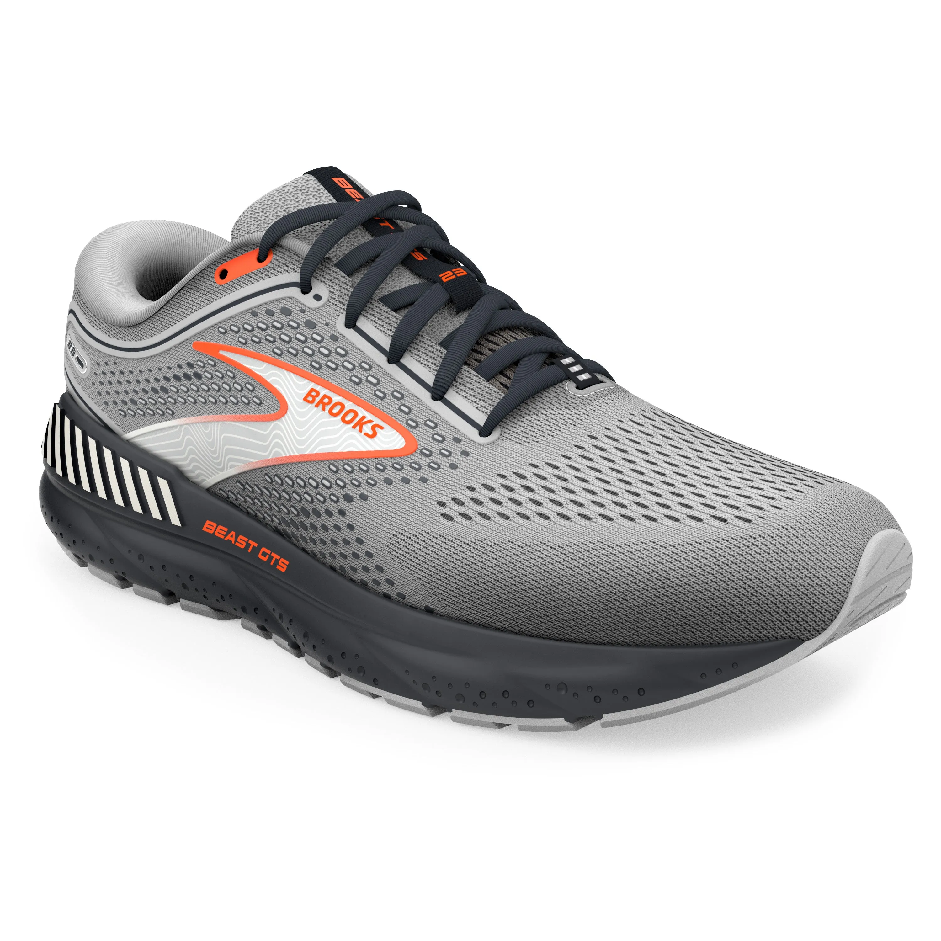 Men's Brooks Beast GTS 23 Color: Grey/Scarlet/Ebony (EXTRA WIDE WIDTH)