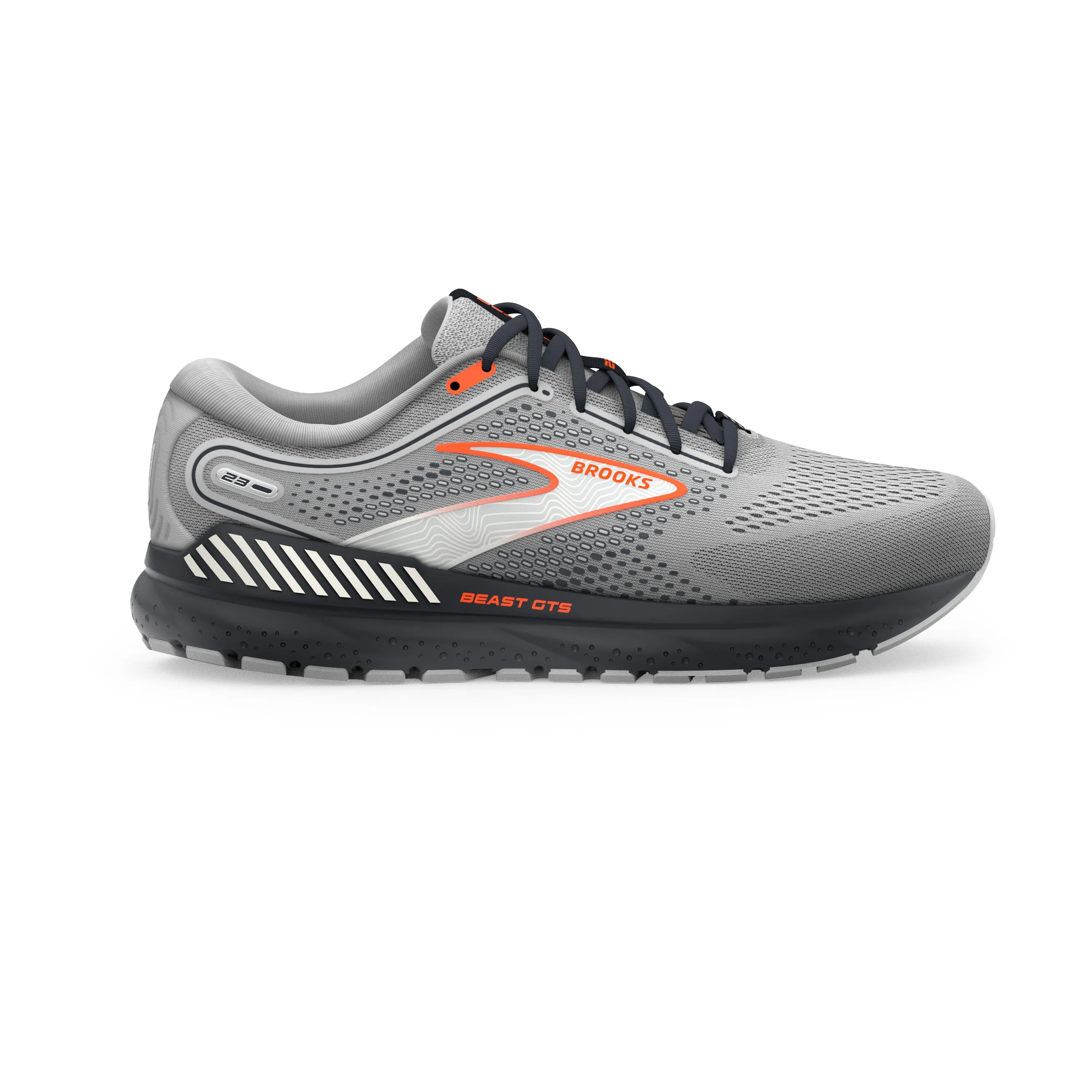 Men's Brooks Beast GTS 23 Color: Grey/Scarlet/Ebony (EXTRA WIDE WIDTH)