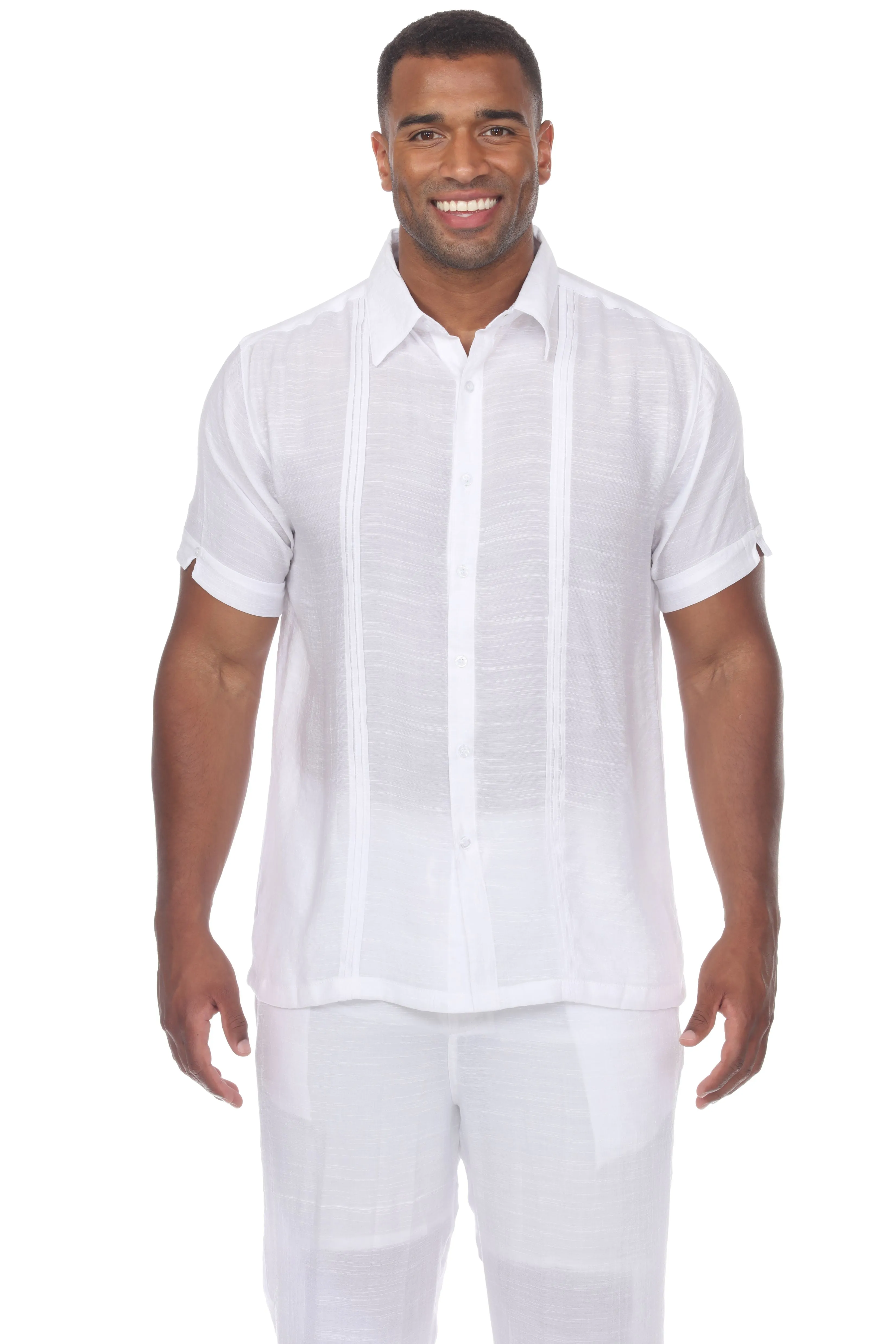 Men's Button Down Beachwear Short Sleeve Shirt with Pleating Design