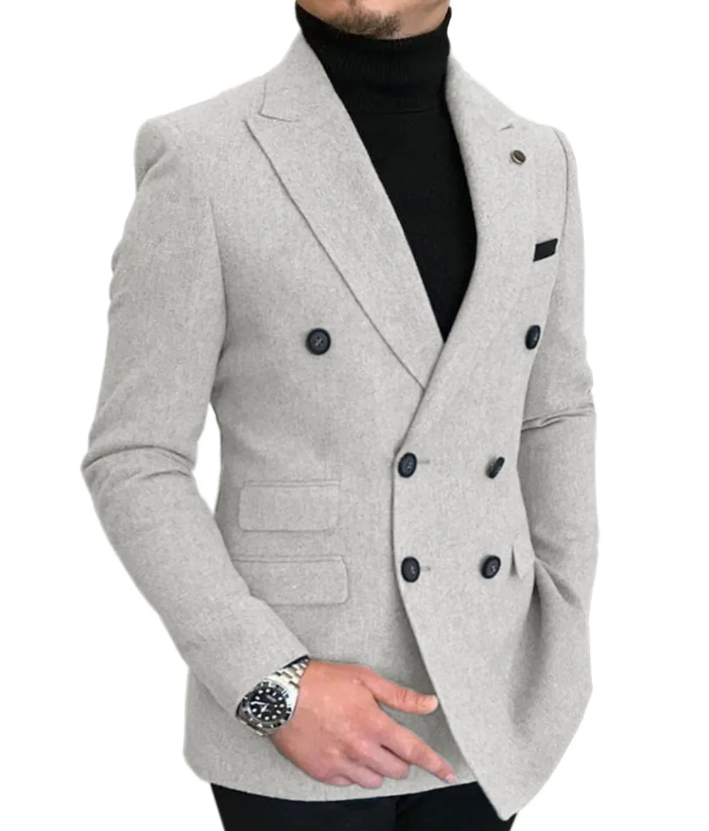 Men's Casual Tweed Regular Fit Notch Lapel Blazer