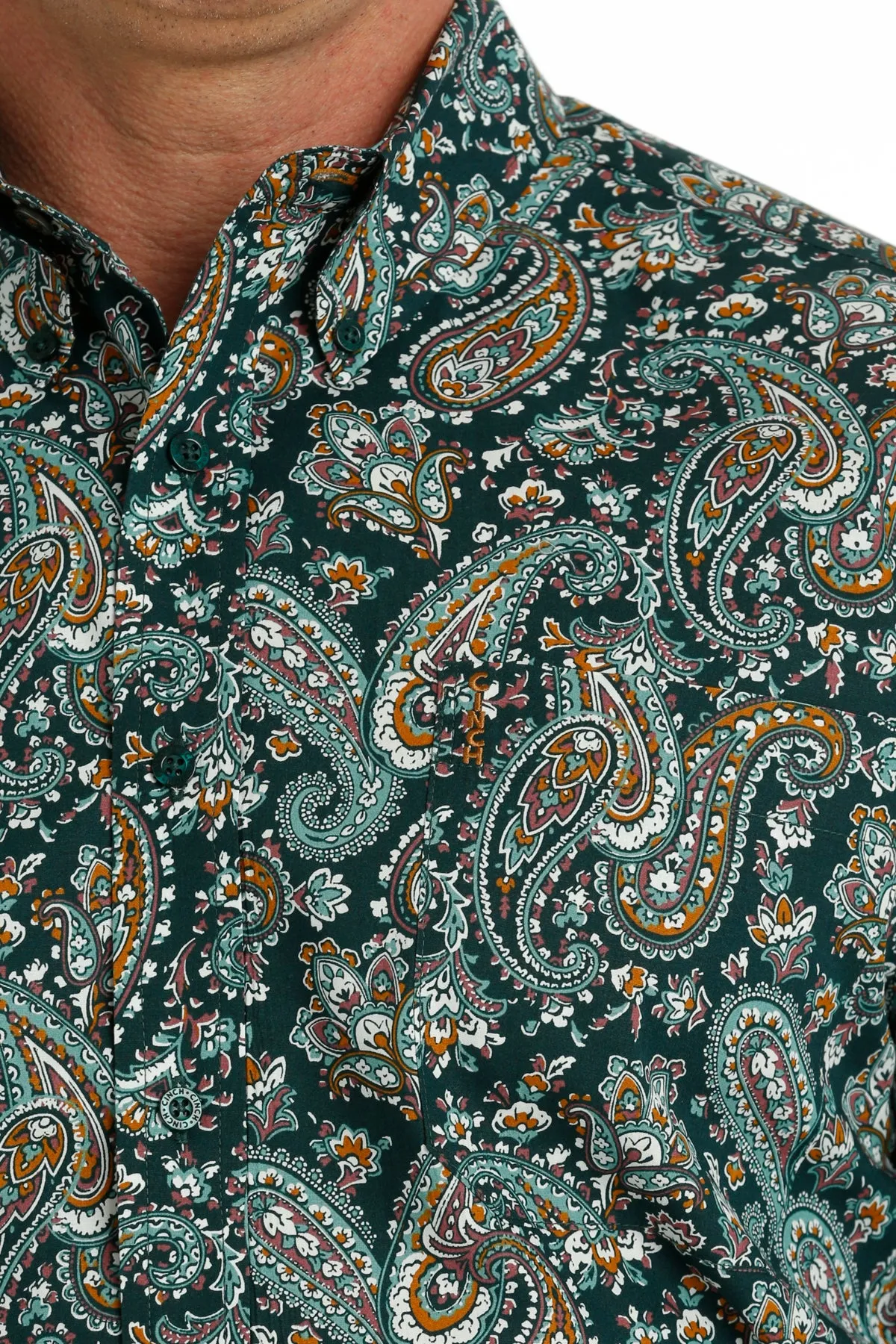 Men's Cinch Turquoise Paisley Modern Fit Long Sleeve Button Down Shirt - MTW1347096