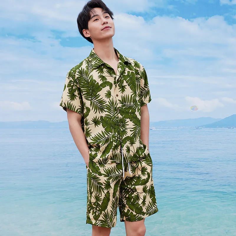 Men's Custom Beach Floral Hawaiian Shirt and Shorts Set