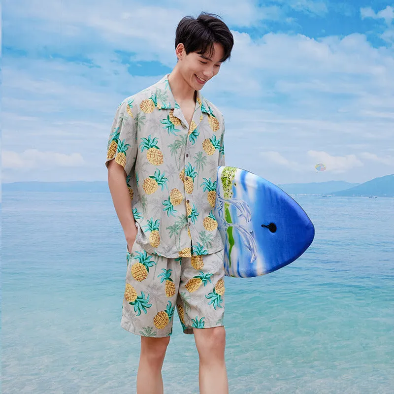 Men's Custom Beach Floral Hawaiian Shirt and Shorts Set