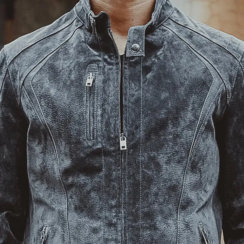 Men's Gray Pigskin Leather Jacket