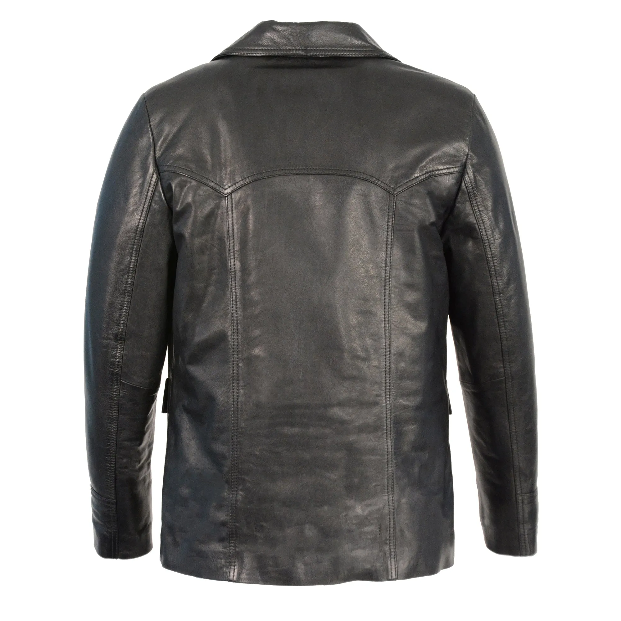 Men's Leather Car Coat Jacket w/ Button Front