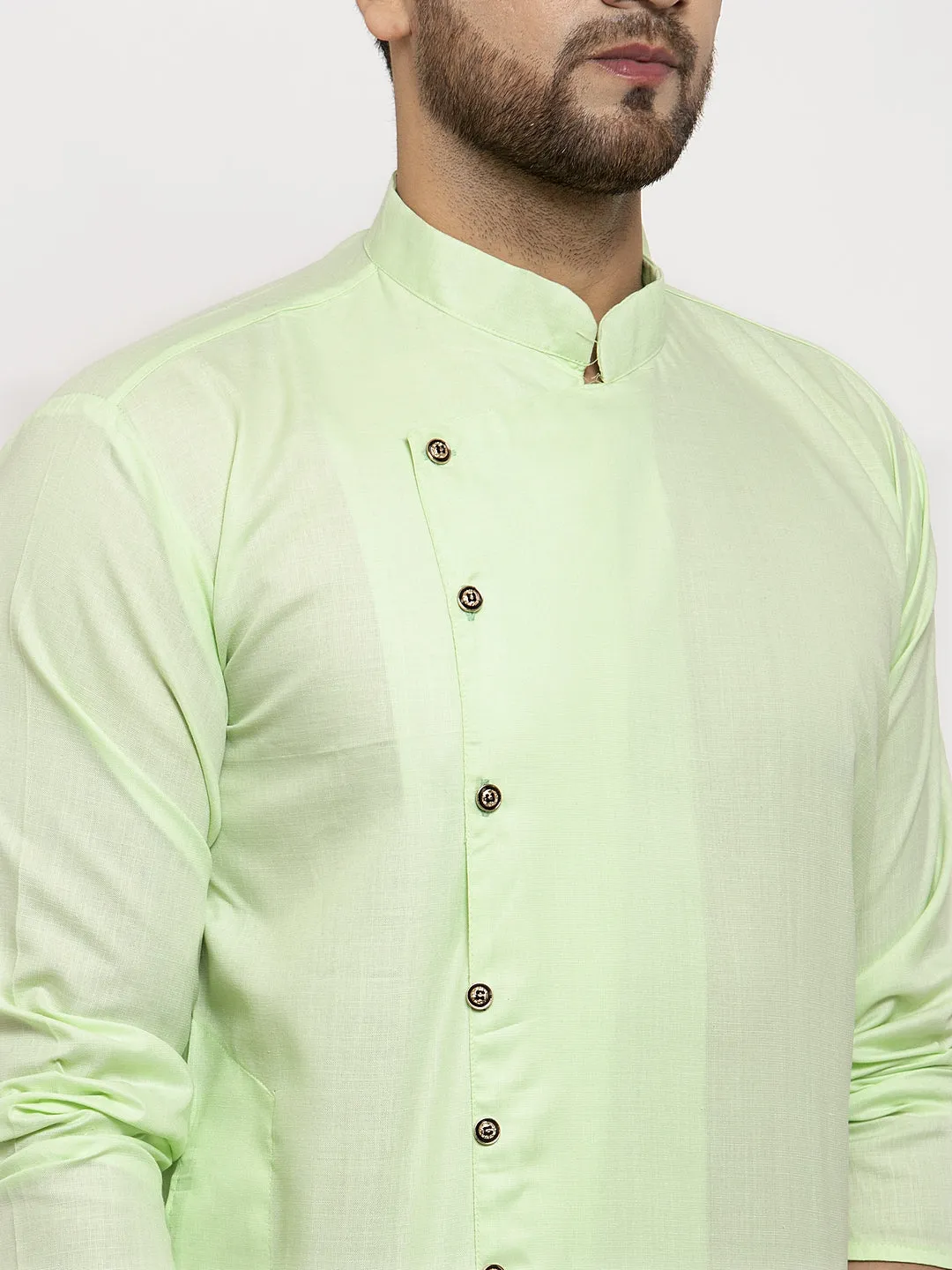 Men's Light Green Solid Kurta With White Churidaar Pyjama - Benstoke