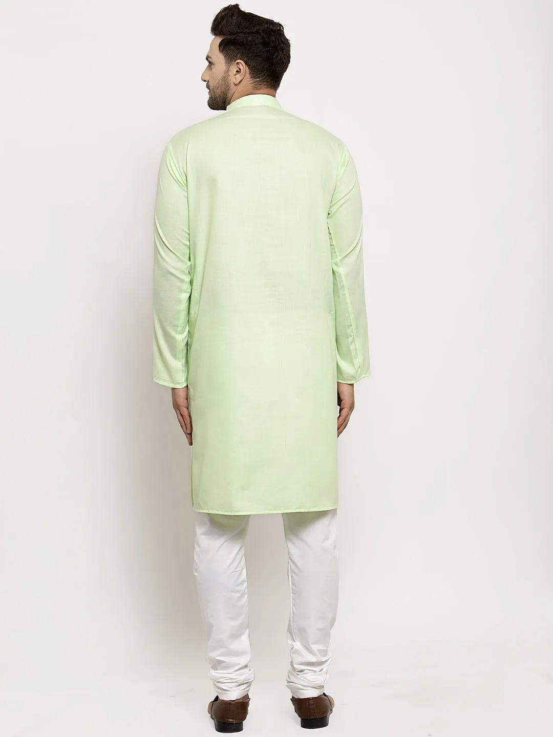 Men's Light Green Solid Kurta With White Churidaar Pyjama - Benstoke