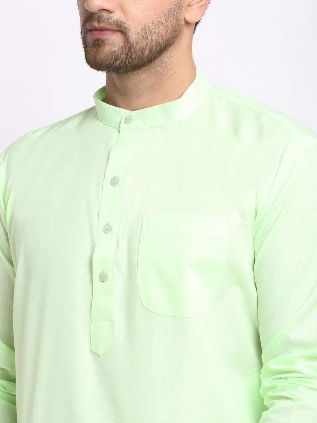 Men's Lime Green Solid Kurta With White Salwar - Benstoke