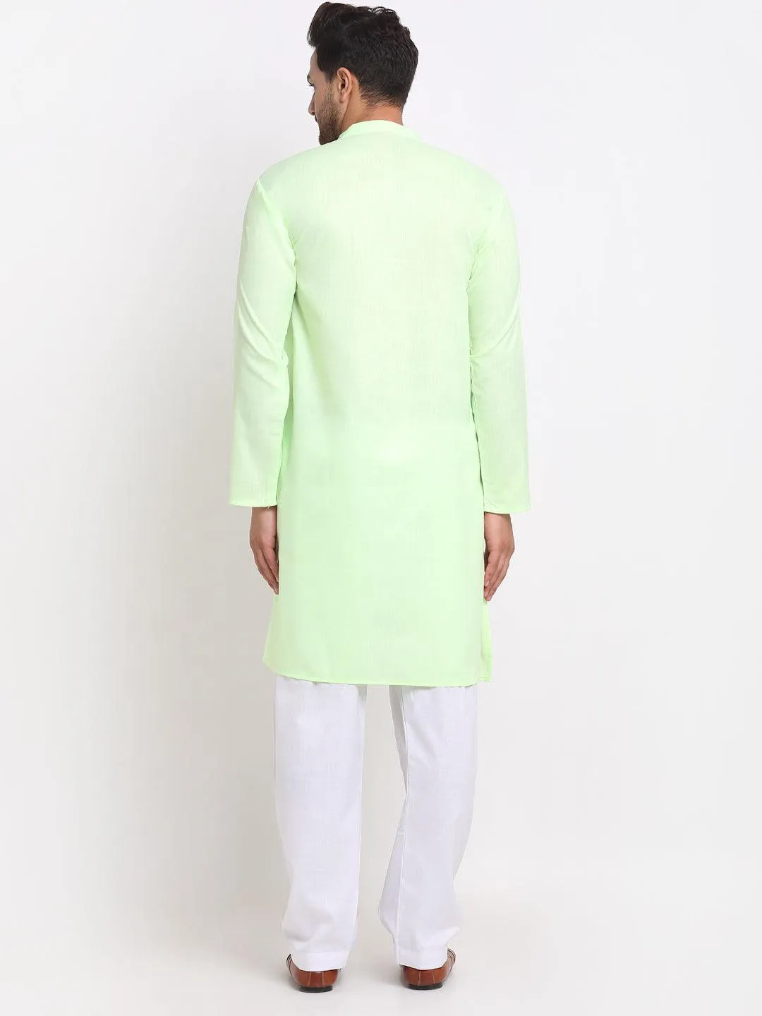 Men's Lime Green Solid Kurta With White Salwar - Benstoke