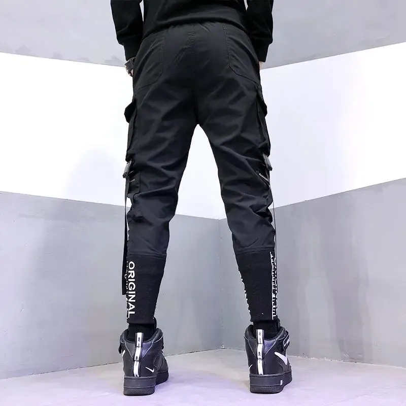 Men's Multi-Pocket Ribbon Cargo Pants Trousers