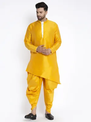 Men's Mustard Solid Kurta With Dhoti Pant - Benstoke